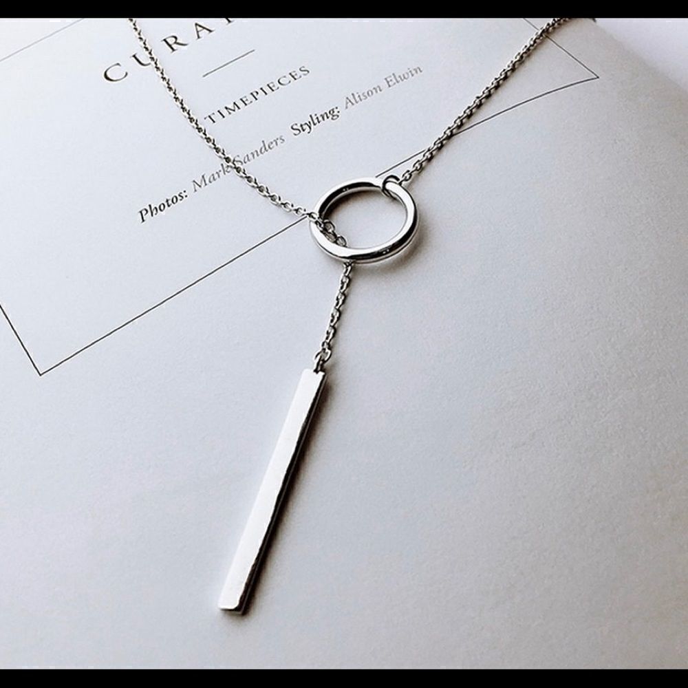 Silver Circle Strip Long Choker Necklace